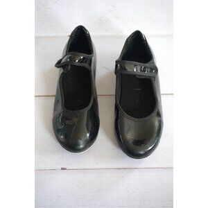 Girls' Black Patent Leather Dance Tap Shoes w/ Velcro Strap - Size 13.5M